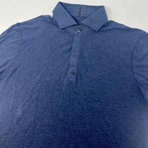 Lululemon Post Practice Polo Shirt Men Large Heathered Inkwell Blue Short Sleeve